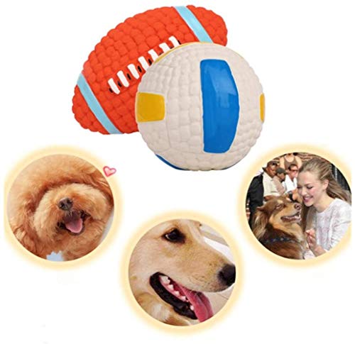 Alivisa Pet Chew Spielzeug-weiche Haustier-Gummi quietschend Spielzeug Zahn-Reinigungs-Spielzeug-Kugel-Interactive-Hundespielzeug für Small Medium Large Hunde (Rugby orange),Volleyball Weiß von Alivisa