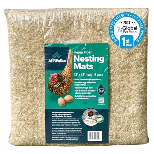 All Walks Hühner-Nistmaterialmatten – nachhaltig angebaute & biologisch abbaubare Hanf-Nistunterlagen für Hühnerstall – sicheres und weiches Hühnerstall zum Eierlegen – American Farms 13 x 13 (6 von All Walks