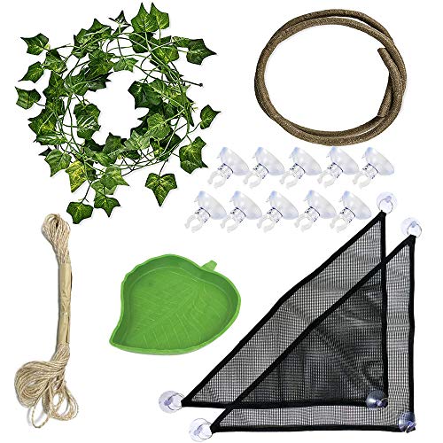 Allazone 15 Stück Terraristik Eidechse Lebensraum Dekor Zubehör, Reptilien Hängematte und Terrarium Kletterpflanzen mit Wasserschale für Chamäleon, Eidechsen, Gecko, Schlangen, Leguan (1) von Allazone