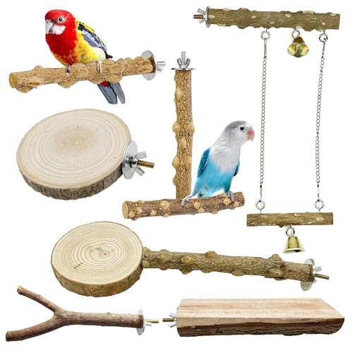 Allazone 7 Stück Natur Sitzstangen Vögel, Natürlicher Sitzstangen für Vögel Holz, Vogel aus Naturholz, Sitzstangen Vögel, Vögel Spielzeug Vogel Papagei Schaukel Spielzeug von Allazone