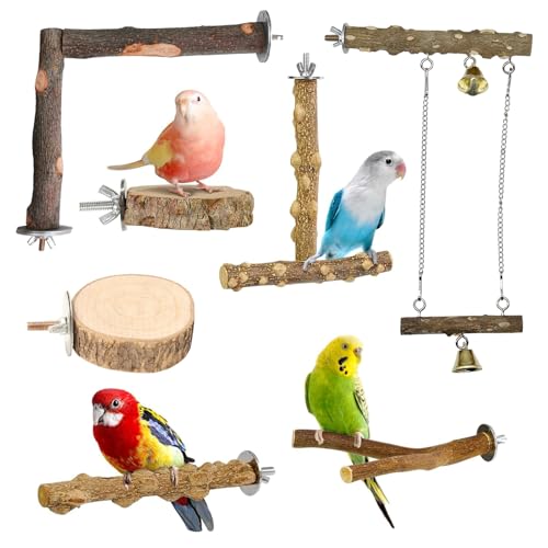 Allazone 7 Stück natürliche Holz-Sitzstange für Papageien, Sitzstange für Vögel, Klettern, stehende Äste, Spielzeug für kleine Lovebirds Wellensittiche Nymphensittiche von Allazone