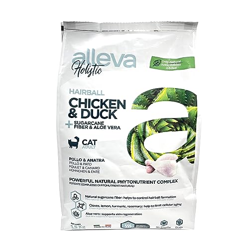 ALLEVA - Alleva Holistic Trockenfutter mit Huhn & Ente + Aloe Vera - Katzenfutter - Speziell gegen Haarballen - 1,5 kg von Alleva