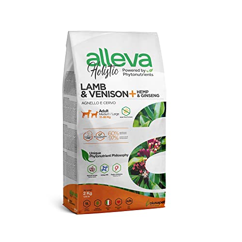 ALLEVA - Alleva Holistic Trockenfutter mit Lamm & Hirsch + Hanfsamen - Hundefutter - Medium/Maxi - Fein zubereitetes Trockenfutter ohne Getreide - Trockenfutter 2 kg-Beutel von Alleva