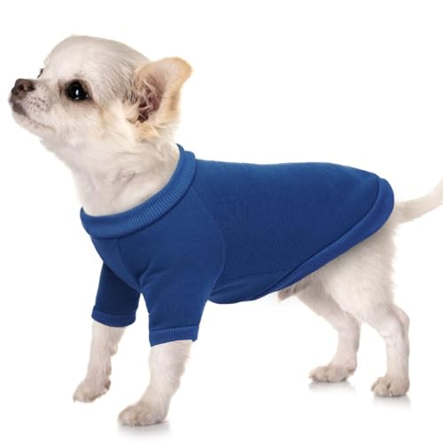 Allroaring Hunde-Sweatshirt, Basic-Fleece-Sweatshirt für extra kleine Hunde, leichter Haustierpullover, warmer Hundepullover, weiche Welpenkleidung, Winter-Doogie-Kleidung, Katzenbekleidung (XS, Blau) von Allroaring