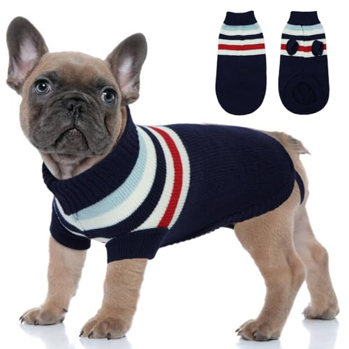 Gestreifter Hundepullover für mittelgroße Hunde, männlich und weiblich, Weihnachts-Hunde-Outfit, weicher Rollkragenpullover, Haustier-Herbstkleidung, warme Hunde-Winterkleidung für Pitbull, Border von Allroaring