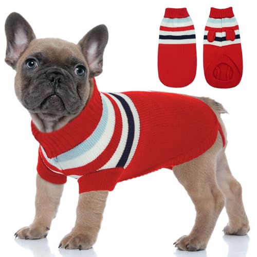 Gestreifter Hundepullover, Pullover für mittelgroße Hunde, männlich und weiblich, Weihnachts-Hunde-Outfit, weicher Rollkragenpullover, Haustier-Herbstkleidung, warme Hunde-Winterkleidung für Pitbull, von Allroaring