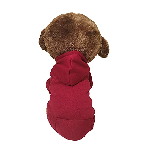 Hunde-Kapuzenpullover aus Fleece für kleine und mittelgroße Hunde, warmer Hundepullover, Winterwelpenkleidung, mittelgroße Katzenbekleidung, Hundemantel, Hunde-Fleece-Sweatshirt, Weinrot, Größe XS von Allroaring