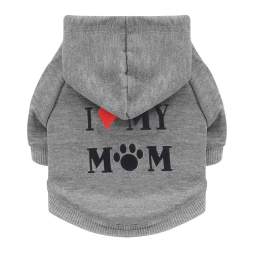 Love Mom Hunde-Kapuzenpullover, Fleece, für kleine, mittelgroße Hunde, warmer Hundepullover, Winterkleidung, niedliche, mittelgroße Katzenbekleidung, Welpenpullover, Hundemantel, Grau, Größe XXL von Allroaring