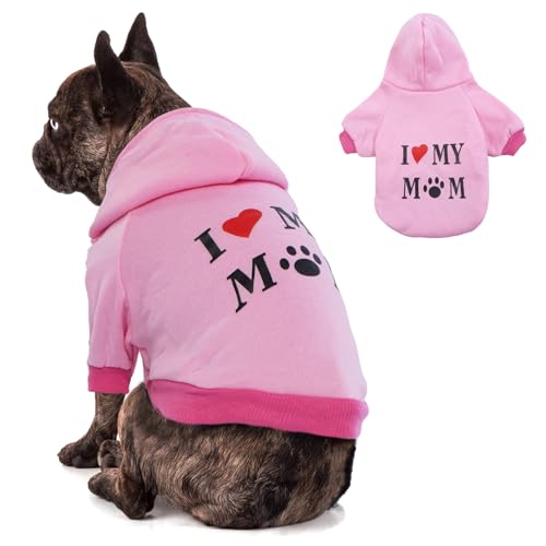 Love Mom Hunde-Kapuzenpullover, Fleece, für kleine und mittelgroße Hunde, warmer Hundepullover, Winterkleidung, niedliche, mittelgroße Katzenbekleidung, Welpenpullover, Hundemantel, Rosa, Größe XL von Allroaring