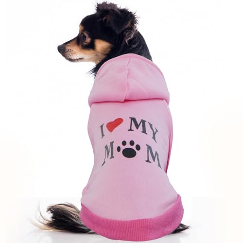 Love Mom Hunde-Kapuzenpullover, Fleece, für kleine und mittelgroße Hunde, warmer Hundepullover, Winterkleidung, niedliche, mittelgroße Katzenbekleidung, Welpenpullover, Hundemantel, Rosa, Größe M von Allroaring