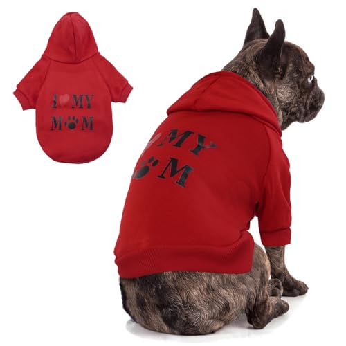 Love Mom Hunde-Kapuzenpullover, Fleece, für kleine und mittelgroße Hunde, warmer Hundepullover, Winterkleidung, niedliche, mittelgroße Katzenbekleidung, Welpenpullover, Hundemantel, Rot, Größe XL von Allroaring