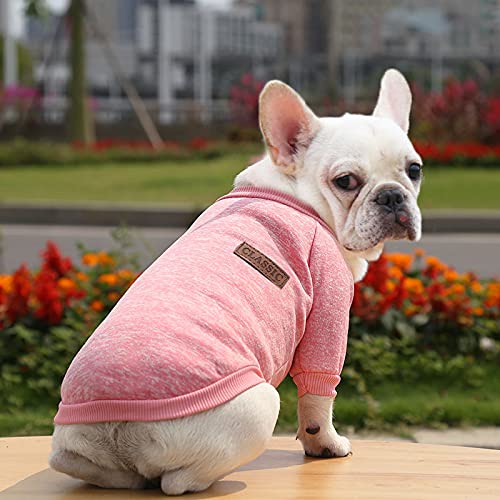 Pullover für kleine Hunde, weich für den Winter und Herbst, Fleece-Hunde-Kapuzenpullover, warmes Outfit, mittelgroße Katzenbekleidung, Haustierpullover, Urlaubssweatshirt, Rosa, Größe L von Allroaring