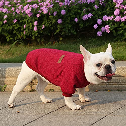 Pullover für kleine Hunde, weich für den Winter und Herbst, Fleece-Hunde-Kapuzenpullover, warmes Outfit, mittelgroße Katzenbekleidung, Haustierpullover, Urlaubssweatshirt, Weinrot, Größe L von Allroaring