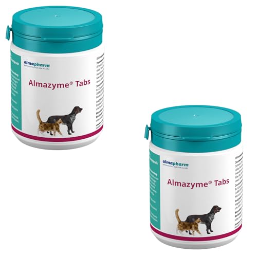 almapharm Almazyme Tabs | Doppelpack | 2 x 125 Tabs | Ergänzungsfuttermittel für Hunde und Katzen | Zur Unterstützung der enzymatischen Verdauung | Mit Pankreaspluver von almapharm