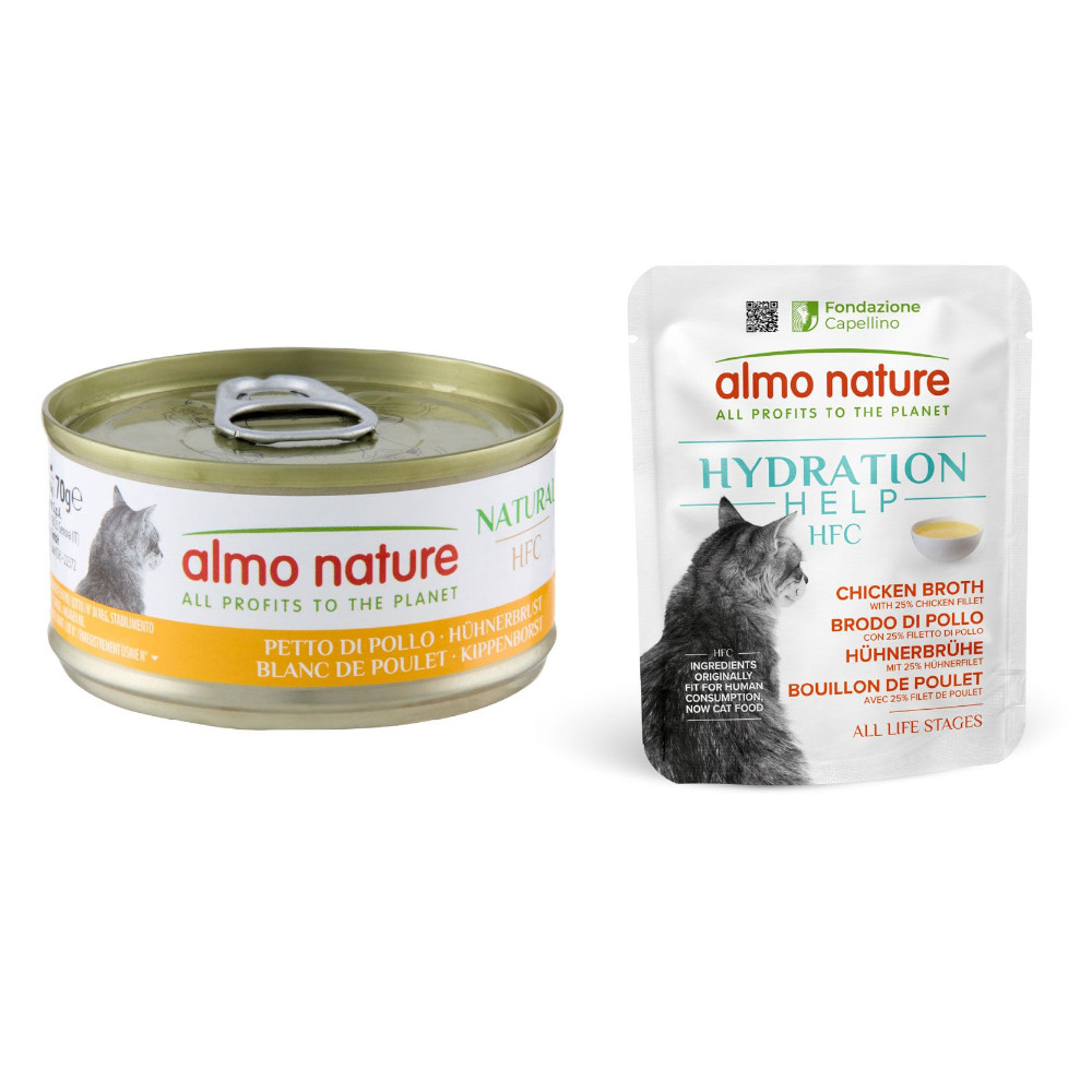 12 x 70 g Almo Nature HFC Natural + 6 x 50 g Hydration Help gratis! - Hühnerbrust + Hühnerbrühe mit Hühnerfilet 12 x 70 g Almo Nature HFC Natural + 6 x 50 g Hydration Help gratis! - Hühnerbrust + Hühnerbrühe mit Hühnerfilet von Almo Nature 70g