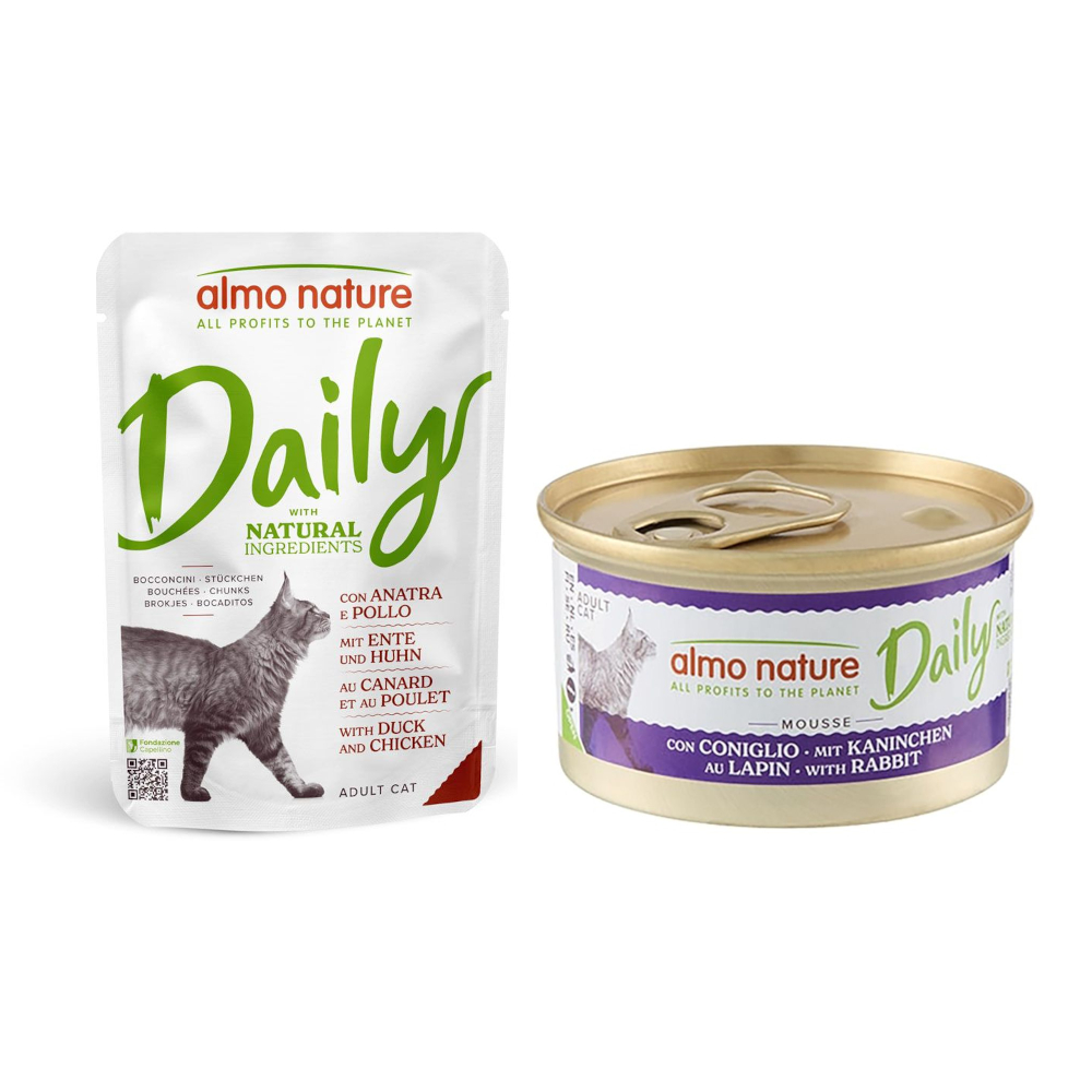 6 x 70 g Almo Nature Daily Menu Pouches + 6 x 85 g Dosen zum Sonderpreis! - 6 x 70 g Ente und Huhn + 6 x 85 g Mousse mit Kaninchen 6 x 70 g Almo Nature Daily Menu Pouches + 6 x 85 g Dosen zum Sonderpreis! - 6 x 70 g Ente und Huhn + 6 x 85 g Mousse mit Kaninchen von Almo Nature Daily