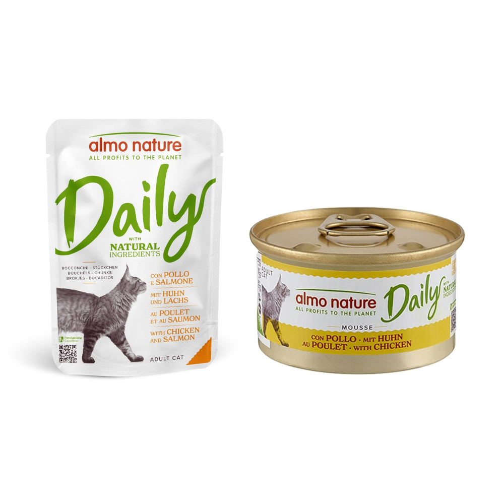 6 x 70 g Almo Nature Daily Menu Pouches + 6 x 85 g Dosen zum Sonderpreis! - 6 x 70 g Huhn und Lachs + 6 x 85 g Mousse mit Huhn 6 x 70 g Almo Nature Daily Menu Pouches + 6 x 85 g Dosen zum Sonderpreis! - 6 x 70 g Huhn und Lachs + 6 x 85 g Mousse mit Huhn von Almo Nature Daily