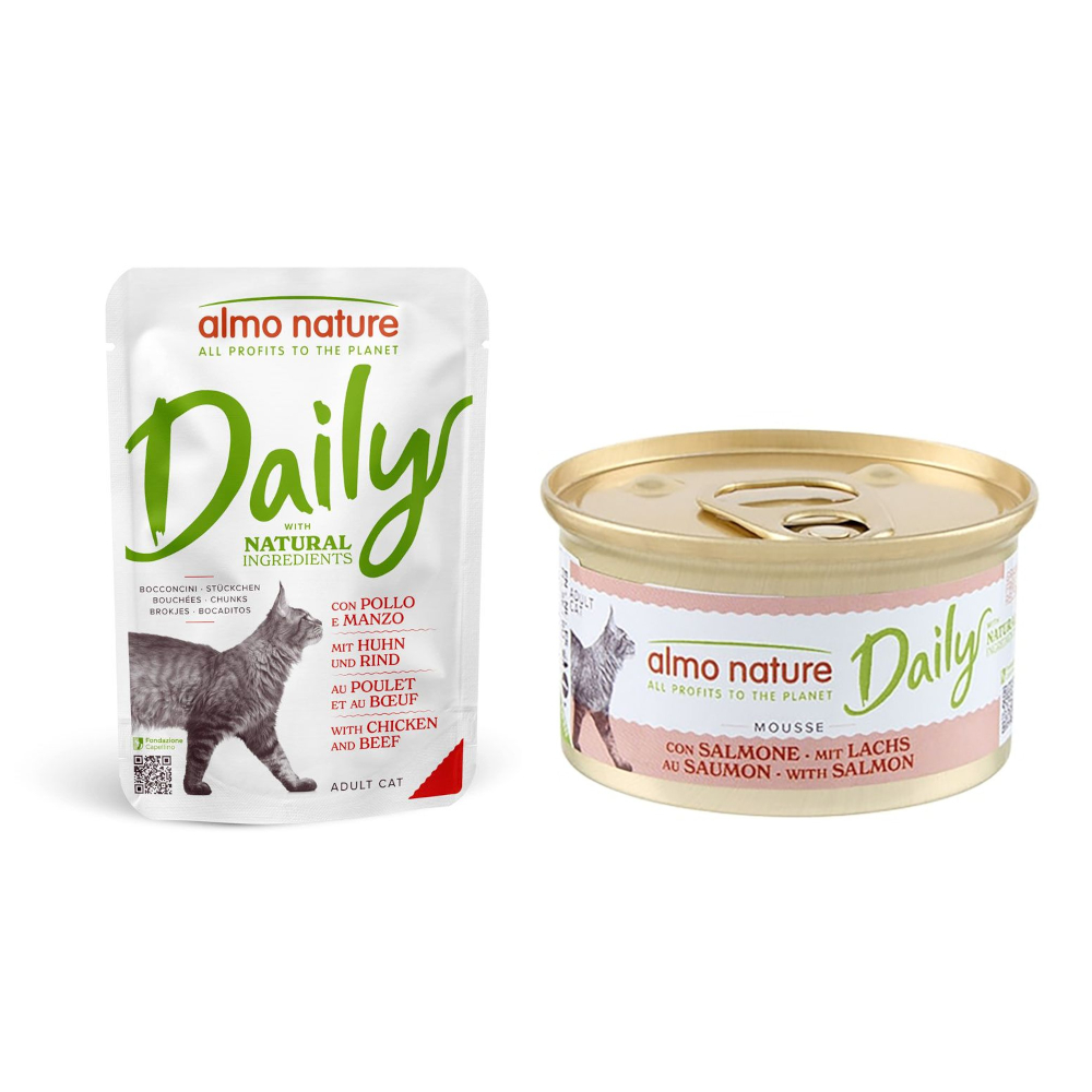 6 x 70 g Almo Nature Daily Menu Pouches + 6 x 85 g Dosen zum Sonderpreis! - 6 x 70 g Huhn und Rind + 6 x 85 g Mousse mit Lachs 6 x 70 g Almo Nature Daily Menu Pouches + 6 x 85 g Dosen zum Sonderpreis! - 6 x 70 g Huhn und Rind + 6 x 85 g Mousse mit Lachs von Almo Nature Daily