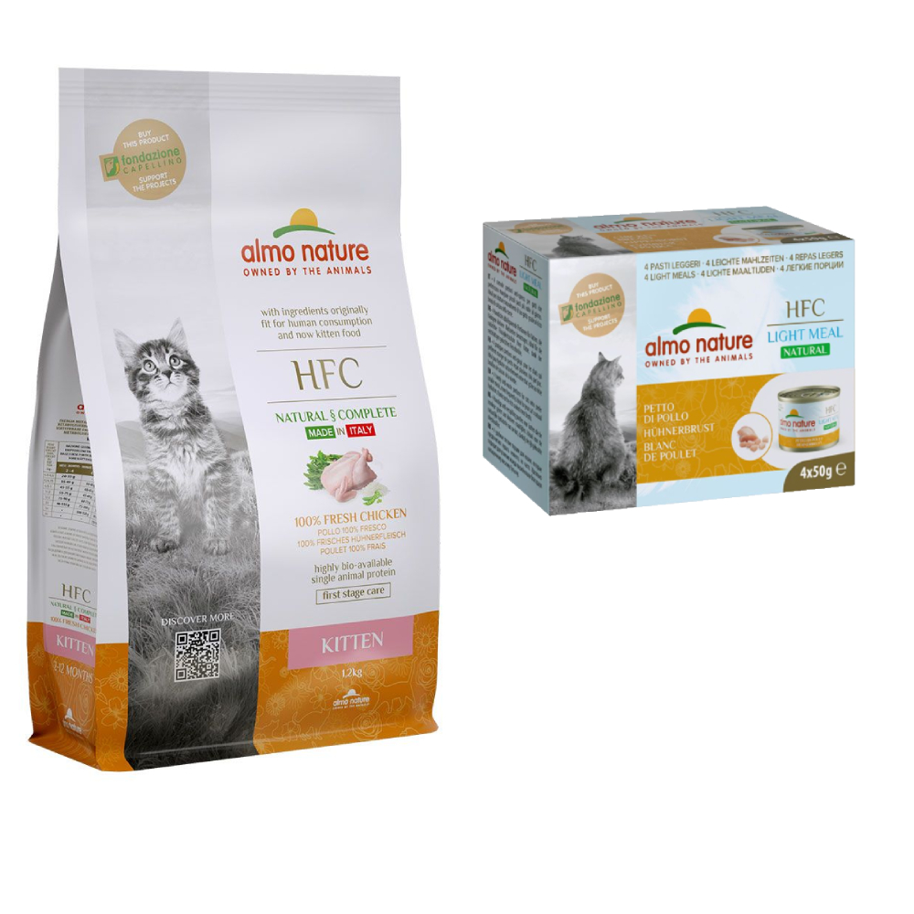 1,2 kg Almo Nature HFC + 4 x 50 g Natural Light gratis! - Kitten Huhn + Hühnerbrust von Almo Nature HFC