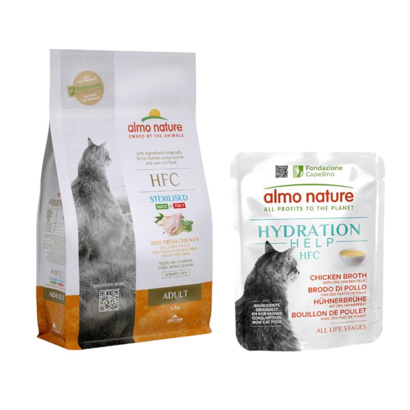 1,2 kg Almo Nature HFC + 6 x 50 g Hydration Help gratis! - Adult Sterilized Huhn + Hühnerbrühe mit Hühnerfilet von Almo Nature HFC