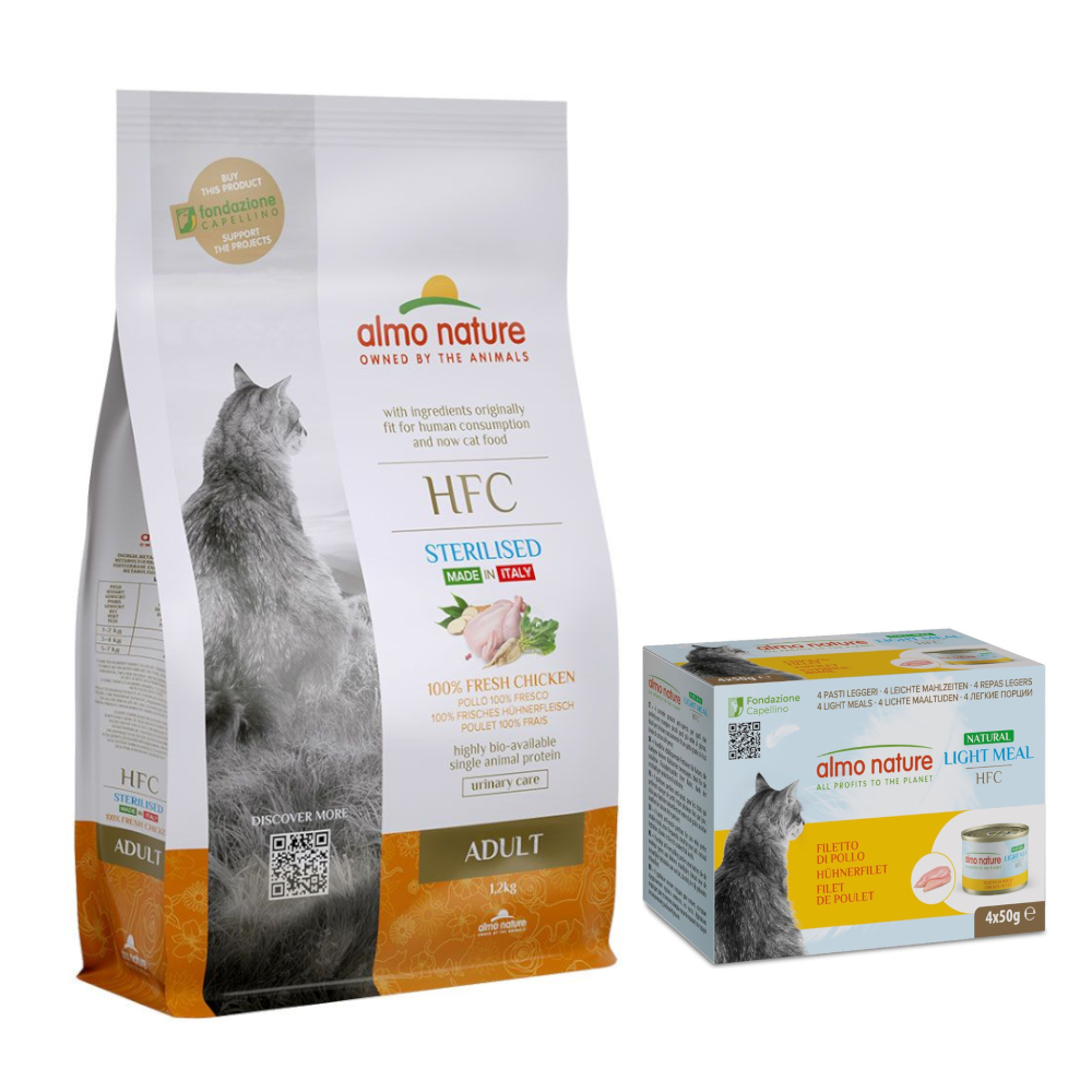 1,2 kg Almo Nature HFC Trockenfutter + 4 x 50 g Natural Light Nassfutter gratis! - Adult Sterilized Huhn + Hühnerfilet 1,2 kg Almo Nature HFC Trockenfutter + 4 x 50 g Natural Light Nassfutter gratis! - Adult Sterilized Huhn + Hühnerfilet von Almo Nature HFC