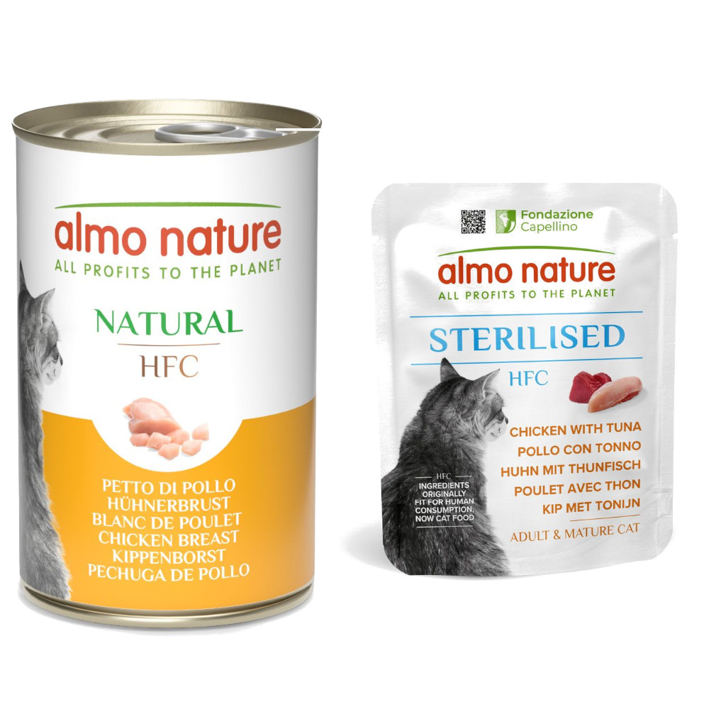 6 x 140 g Almo Nature HFC Dose + 6 x 50 g Beutel zum Sonderpreis! - 6 x 140 g Natural Hühnerbrust + 6 x 50 g Sterilised Huhn mit Thunfisch 6 x 140 g Almo Nature HFC Dose + 6 x 50 g Beutel zum Sonderpreis! - 6 x 140 g Natural Hühnerbrust + 6 x 50 g Sterilised Huhn mit Thunfisch von Almo Nature HFC