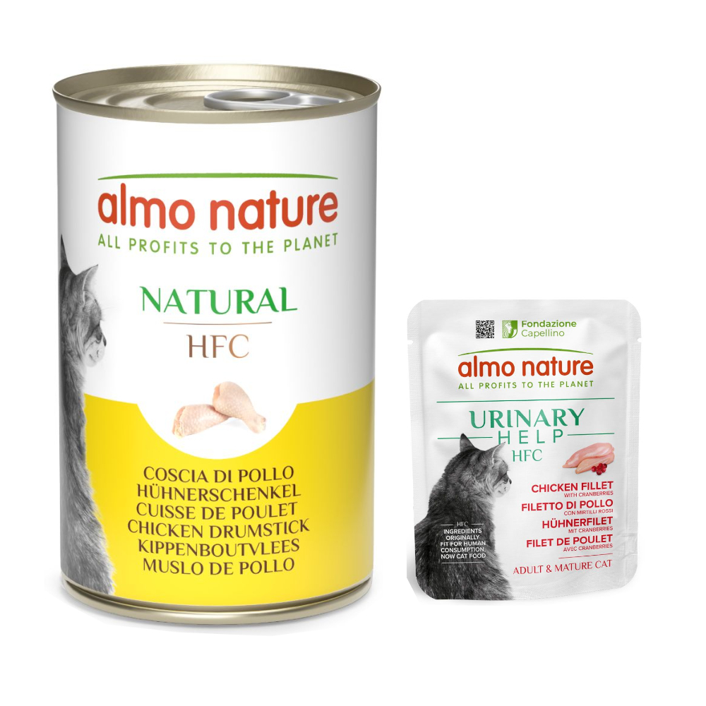 6 x 140 g Almo Nature HFC Natural + 6 x 50 g Urinary Help zum Sonderpreis!  - Hühnerschenkel + Hühnerfilet mit Cranberrys 6 x 140 g Almo Nature HFC Natural + 6 x 50 g Urinary Help zum Sonderpreis!  - Hühnerschenkel + Hühnerfilet mit Cranberrys von Almo Nature HFC