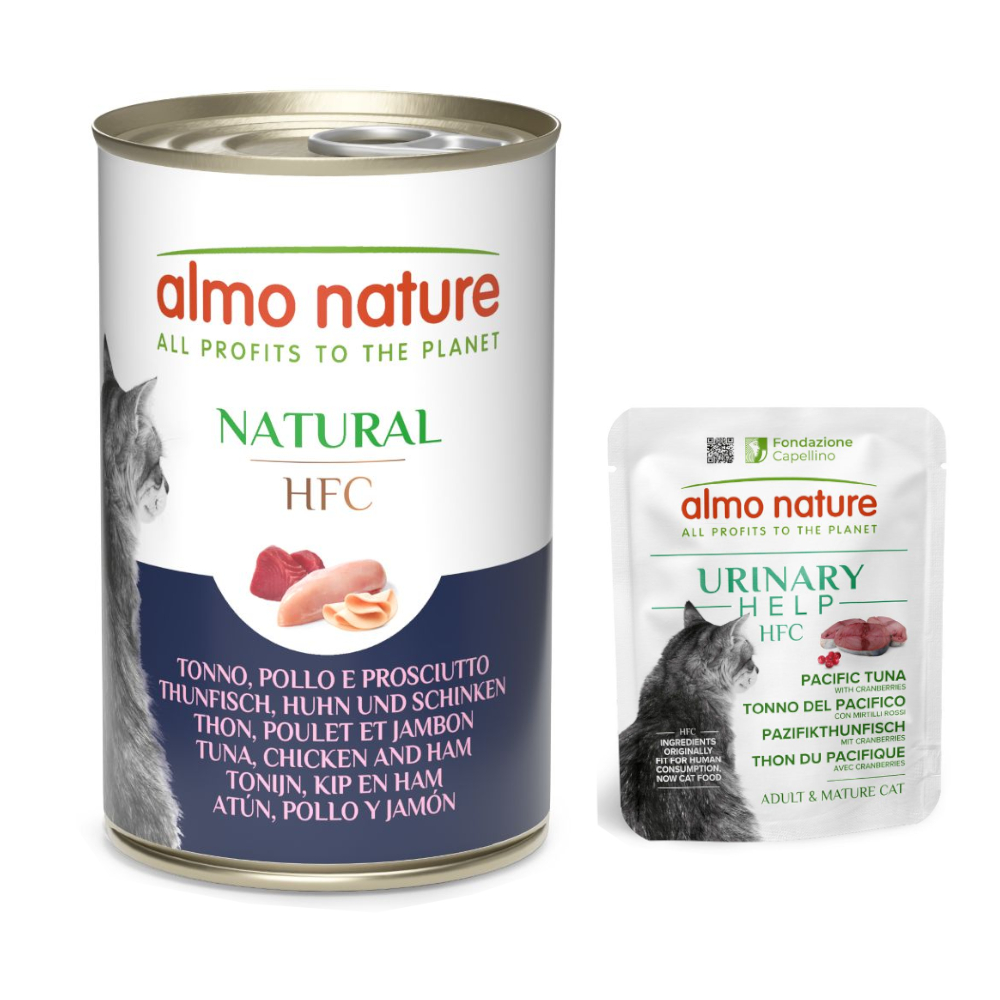 6 x 140 g Almo Nature HFC Natural + 6 x 50 g Urinary Help zum Sonderpreis!  - Thunfisch, Huhn und Schinken + Pazifikthunfisch mit Cranberrys 6 x 140 g Almo Nature HFC Natural + 6 x 50 g Urinary Help zum Sonderpreis!  - Thunfisch, Huhn und Schinken + Pazifikthunfisch mit Cranberrys von Almo Nature HFC