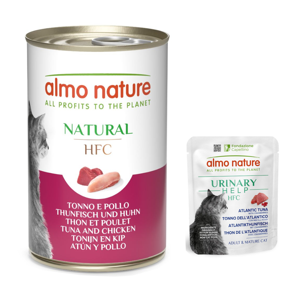6 x 140 g Almo Nature HFC Natural + 6 x 50 g Urinary Help zum Sonderpreis!  - Thunfisch und Huhn + Atlatikthunfisch mit Cranberrys 6 x 140 g Almo Nature HFC Natural + 6 x 50 g Urinary Help zum Sonderpreis!  - Thunfisch und Huhn + Atlatikthunfisch mit Cranberrys von Almo Nature HFC