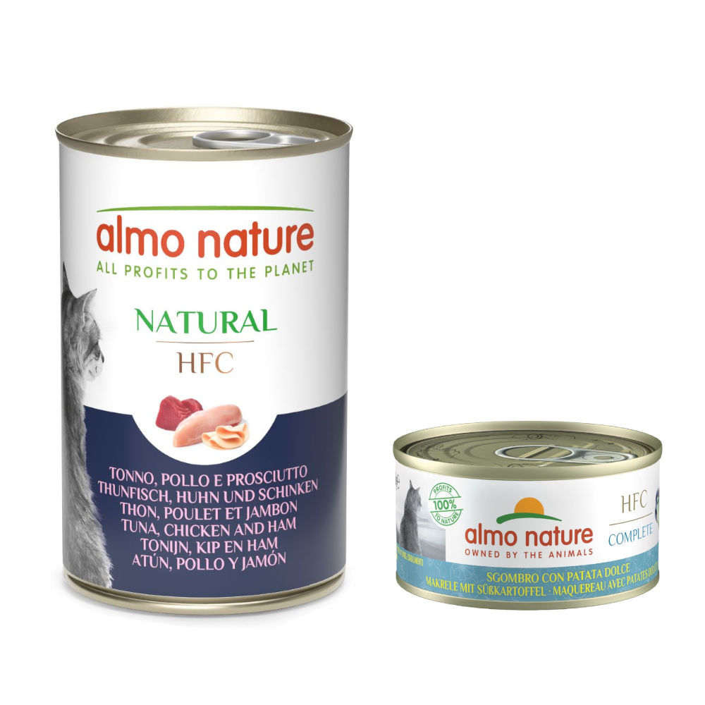 6 x 140 g Almo Nature HFC Natural + 6 x 70 g Complete zum Sonderpreis! - 6 x 140 g Thunfisch, Huhn und Schinken + 6 x 70 g Makrele mit Süßkartoffel 6 x 140 g Almo Nature HFC Natural + 6 x 70 g Complete zum Sonderpreis! - 6 x 140 g Thunfisch, Huhn und Schinken + 6 x 70 g Makrele mit Süßkartoffel von Almo Nature HFC