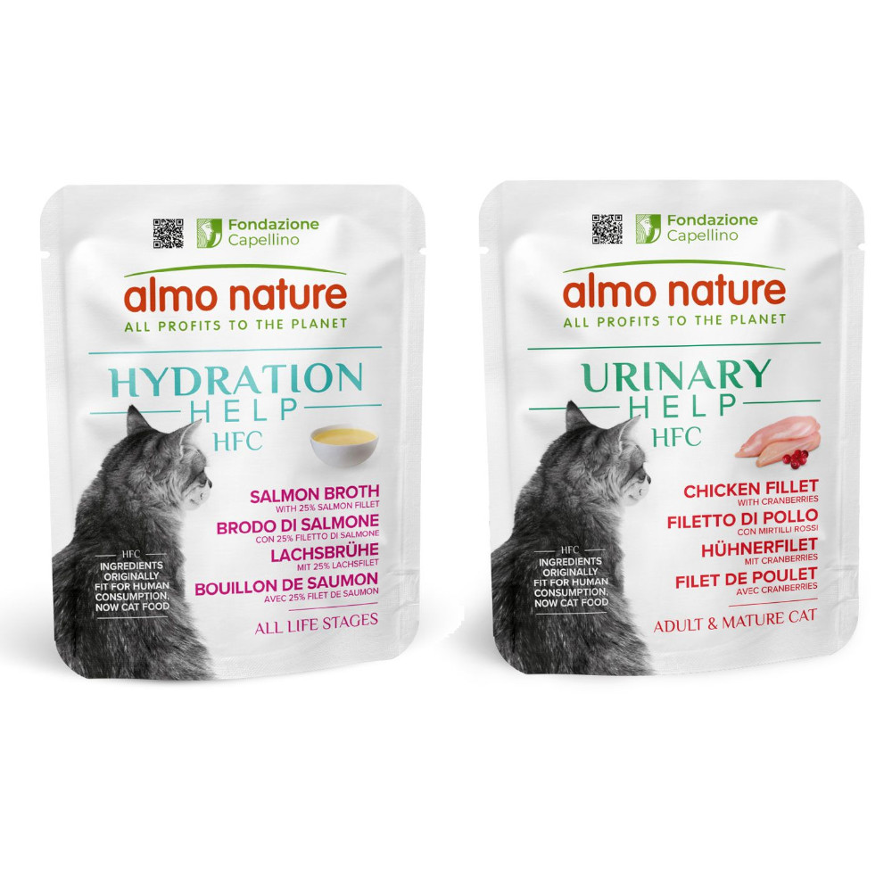 6 x 50 g Almo Nature HFC Hydration Help + 6 x 50 g Urinary Help zum Sonderpreis! - Lachsbrühe mit Lachsfilet + Hühnerfilet mit Cranberrys 6 x 50 g Almo Nature HFC Hydration Help + 6 x 50 g Urinary Help zum Sonderpreis! - Lachsbrühe mit Lachsfilet + Hühnerfilet mit Cranberrys von Almo Nature HFC
