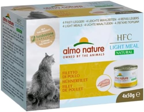 almo nature HFC Natural Light Meal – Thunfisch, Huhn und Schinken – Nassfutter für ausgewachsene Katzen: 4 Packungen à 50 g von almo nature