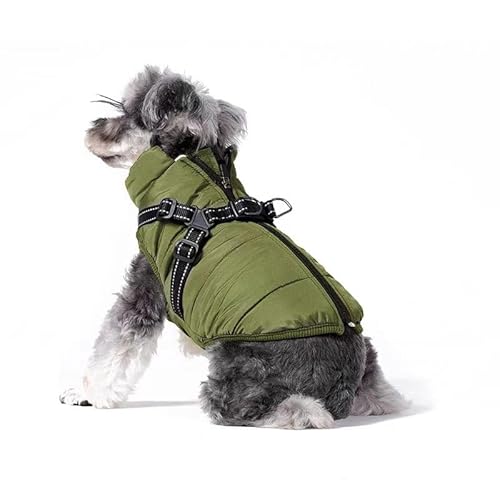 Almpuxee Furry King Hunde-Wintermantel mit Geschirr, Hundejacke für kleine und mittelgroße Hunde, wasserdichte und winddichte Hunde-Schneejacke (Größe XL, Grün) von Almpuxee