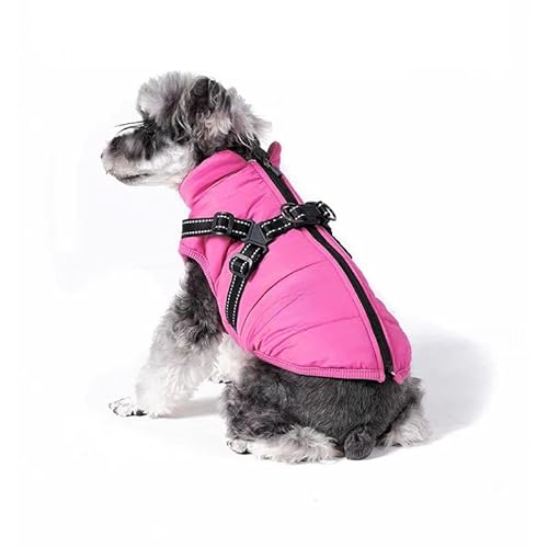 Almpuxee Furry King Hunde-Wintermantel mit Geschirr, Hundejacke für kleine und mittelgroße Hunde, wasserdichte und winddichte Hunde-Schneejacke (Größe XL, Rosa) von Almpuxee