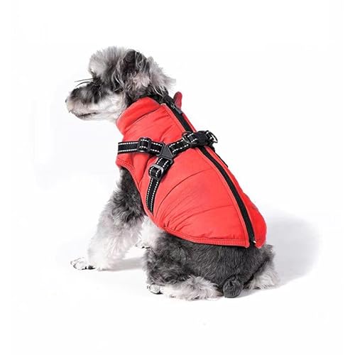 Almpuxee Furry King Hunde-Wintermantel mit Geschirr, Hundejacke für kleine und mittelgroße Hunde, wasserdichte und winddichte Hunde-Schneejacke (Größe XL, Rot) von Almpuxee