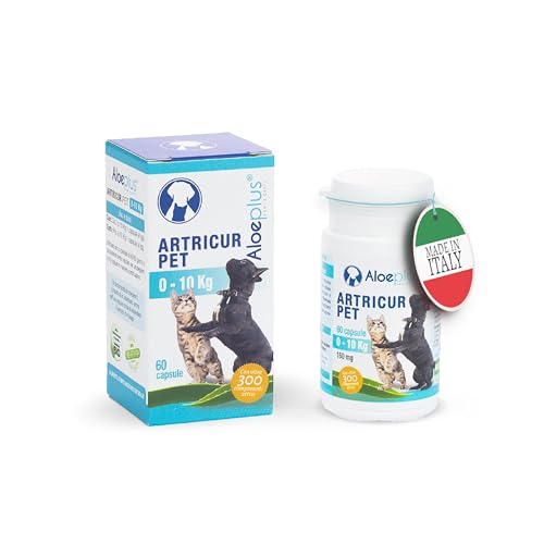 ALOEPLUS Artricur Pet Ergänzungsfuttermittel für Gelenke von Hunden und Katzen 0-10 Kg - 100% natürlich mit Aloe Arborescens BIO, Spirulina, Boswellia und Teufelskralle, stärkt und schützt, 60 Kapseln von Aloeplus