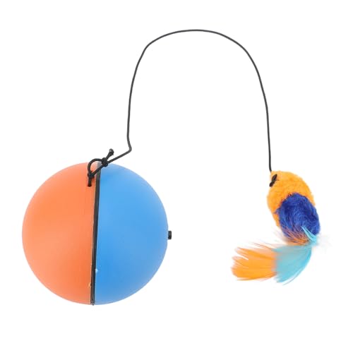 Automatisch Beweglicher Katzenball mit Plüschfeder-Anhänger, Intelligenter Sensor, Selbstdrehendes Katzenspielzeug, Blau, Orange von Alomejor