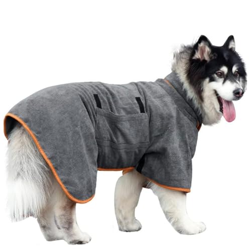 Schnell Trocknend Wearable Grey Hunde Bademantel Weiches Polyester-saugfähiges Gewand, Voll Eingewickelt für Heim-Pool-Haustier-Haarpflege (L) von Alomejor