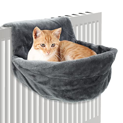 Heizkörperbett für Katzen,Katzenheizungsliege Katzenhängematte für Heizungen Grau Plüschstoffe Faltbar Heizkörper Bett Katzen für Katze Kleine 45,5x39x25,5CM von Alongen