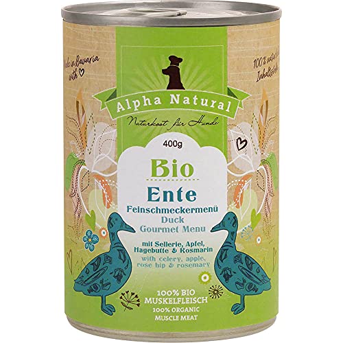 Alpha Natural Bio-Ente Feinschmeckermenü für Hunde | 6X 400g in der Dose | Mit reinem Bio-Muskelfleisch, 1er Pack (1 x 2.4 kilograms) von Alpha Natural