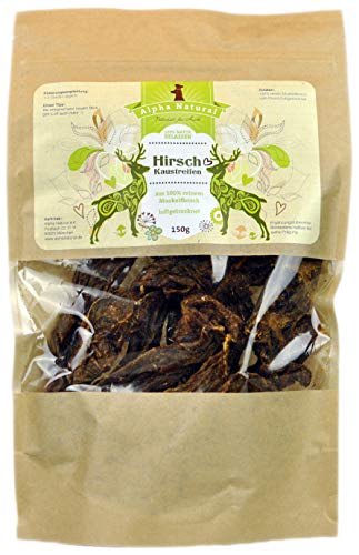 Alpha Natural Hirsch-Kaustreifen getrocknet für Hunde, 150g, 100% reines Muskelfleisch, 150 g von Alpha Natural