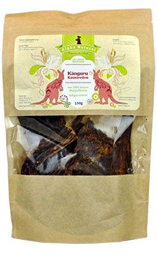 Alpha Natural Känguru-Kaustreifen getrocknet für Hunde, 150g, 100% reines Muskelfleisch, 150 g von Alpha Natural