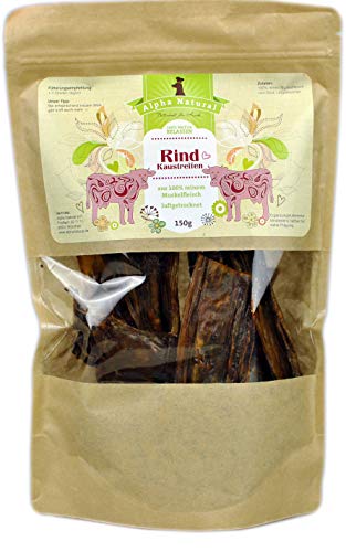 Alpha Natural Rind-Kaustreifen getrocknet für Hunde, 150g, 100% reines Muskelfleisch, 150 g von Alpha Natural