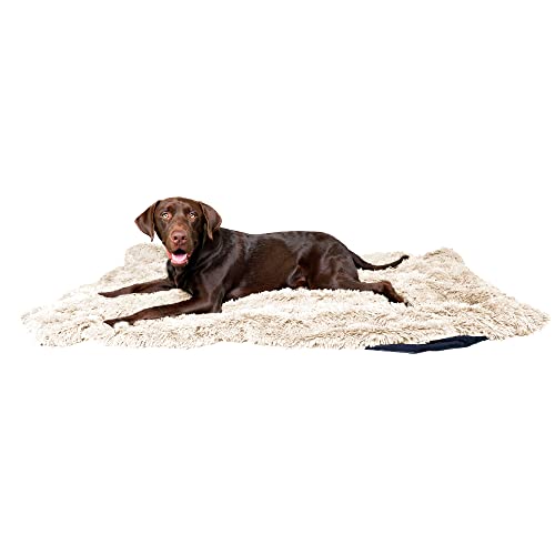 PawProof Fuzzy Haustier-Überwurfdecke, wasserdichte Decke für Hunde und Katzen, Kunstfell und ultraweiches Mikroveloursleder, Beige, Größe L (122 x 193 cm) von Alpha Paw