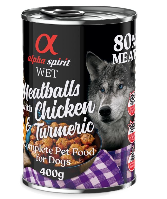 4 + 2 gratis! 6 x 400 g alpha spirit Dog Meatballs - Huhn & Kurkuma von Alpha Spirit