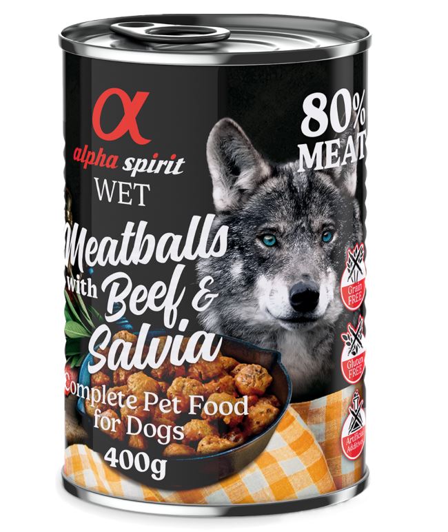 4 + 2 gratis! 6 x 400 g alpha spirit Dog Meatballs - Rind & Salbei von Alpha Spirit