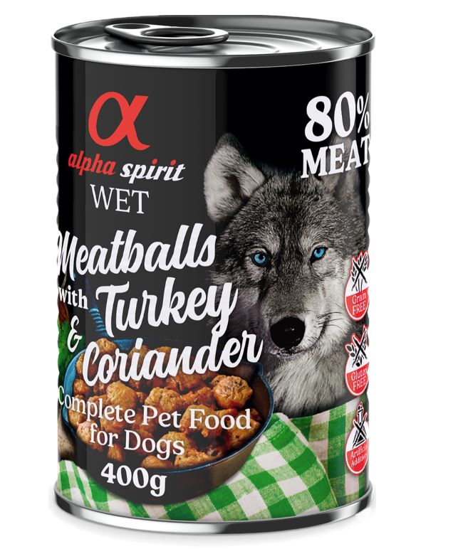 4 + 2 gratis! 6 x 400 g alpha spirit Dog Meatballs - Truthahn & Koriander von Alpha Spirit