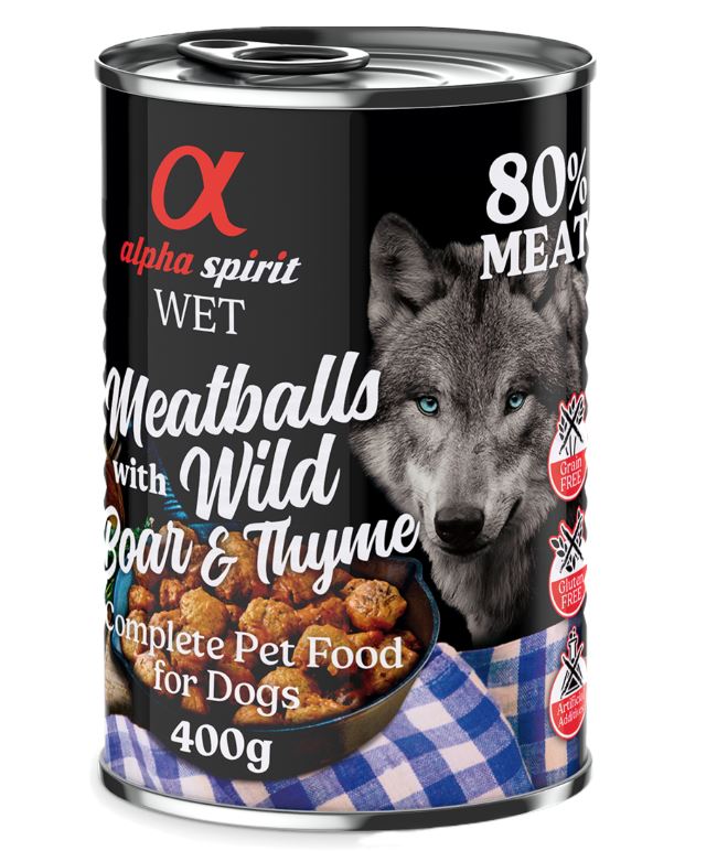 4 + 2 gratis! 6 x 400 g alpha spirit Dog Meatballs - Wildschwein & Thymian von Alpha Spirit