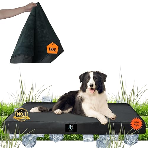 AlphaHeim Orthopädisches Hundebett, Hundebett für große Hunde - 112x81x8 cm, Hundekissen aus PV-Samt(Plüsch) Winter und Oxford-Stoff Sommer, Waschbare Hundematte, Dunkelgraue Farbe, 2*Bettbezüge von AlphaHeim