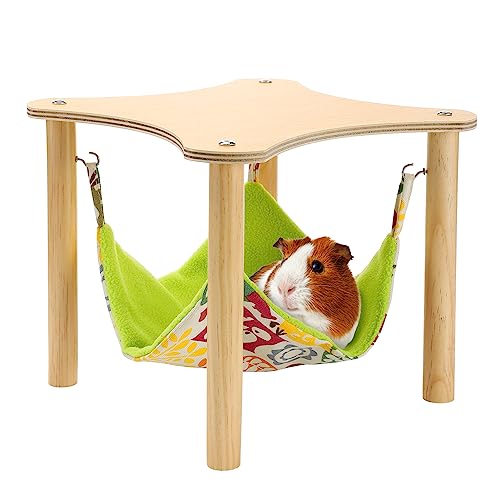 Alphatool Meerschweinchen-Hängematte mit robustem Holzständer, doppelseitiges Hängemattenbett für Chinchilla, Ratten, Hamster, Hasen, Frettchen, Schlafen, Verstecken von Alphatool